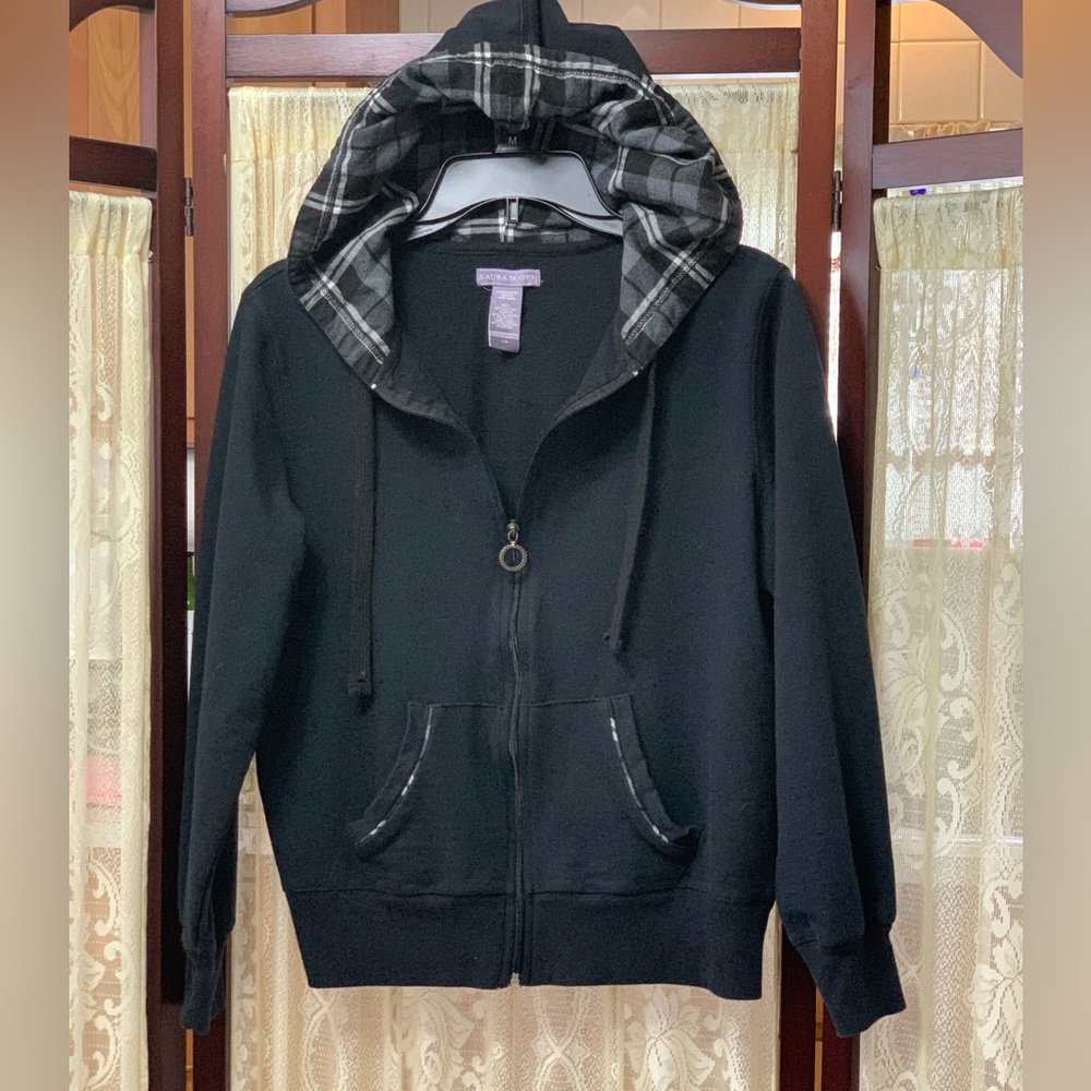 LAURA SCOTT FULL ZIP BLACK HOODIE - SZ LARGE